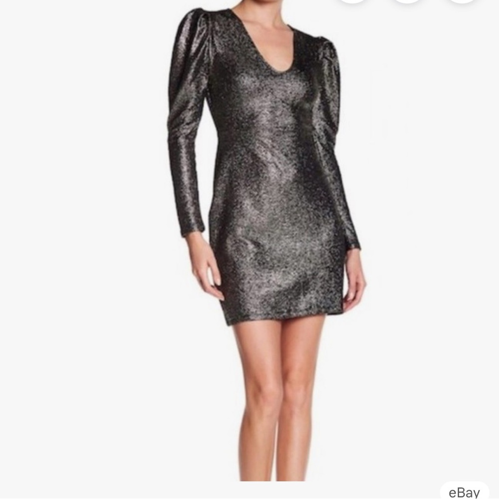 Free Press Shimmering Black Long Sleeve Dress